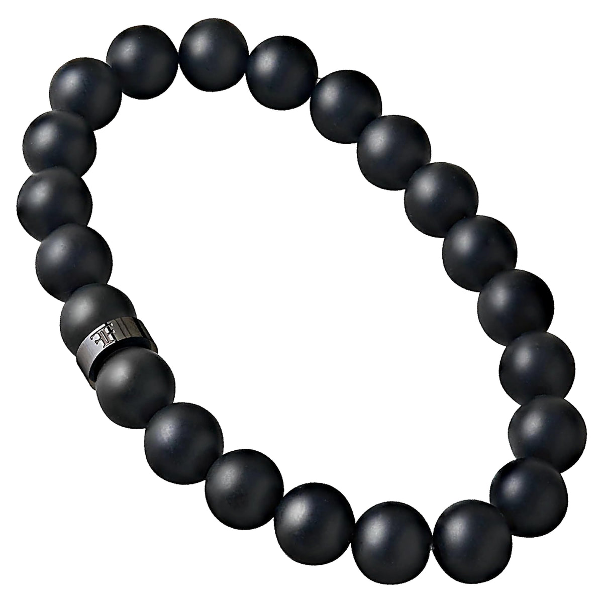Andalus Men's Matte Black Solid Onyx Beaded Bracelet (8mm Black / Small)