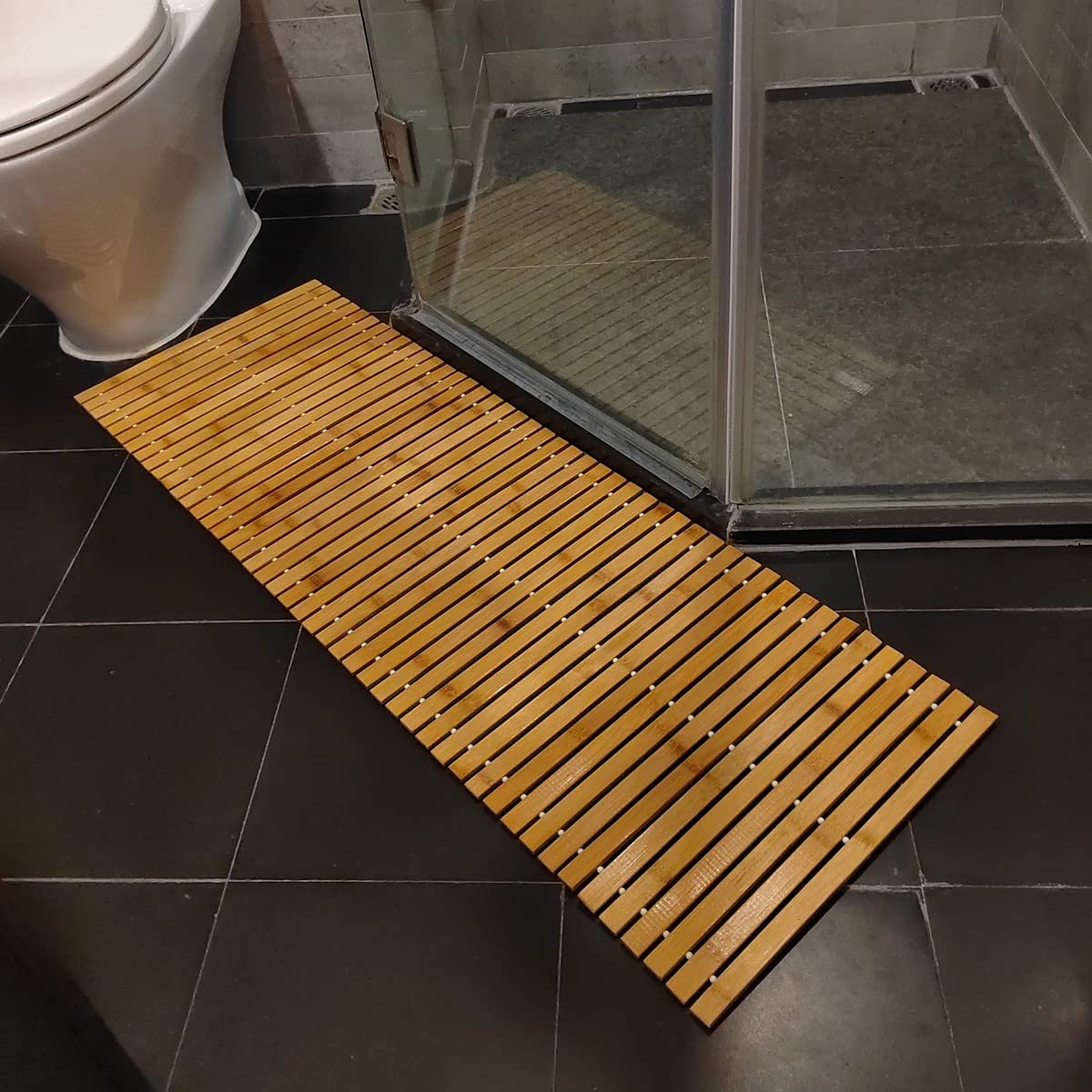Bath Mat Wooden Bathroom Mat Rayon Made from Bamboo 47.3"x15.7" (Brown / 47.2" x 15.7" (Rectangular))