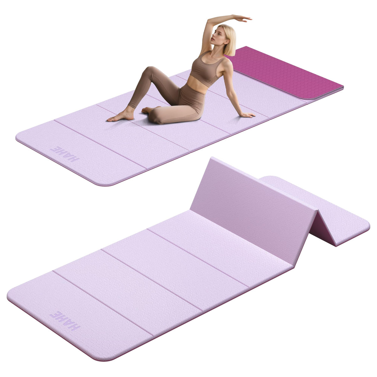 7 Fold Design Extra Thick Yoga Mat 72"L x 24"W x 0.47" (Deep Pink & Light Pink)