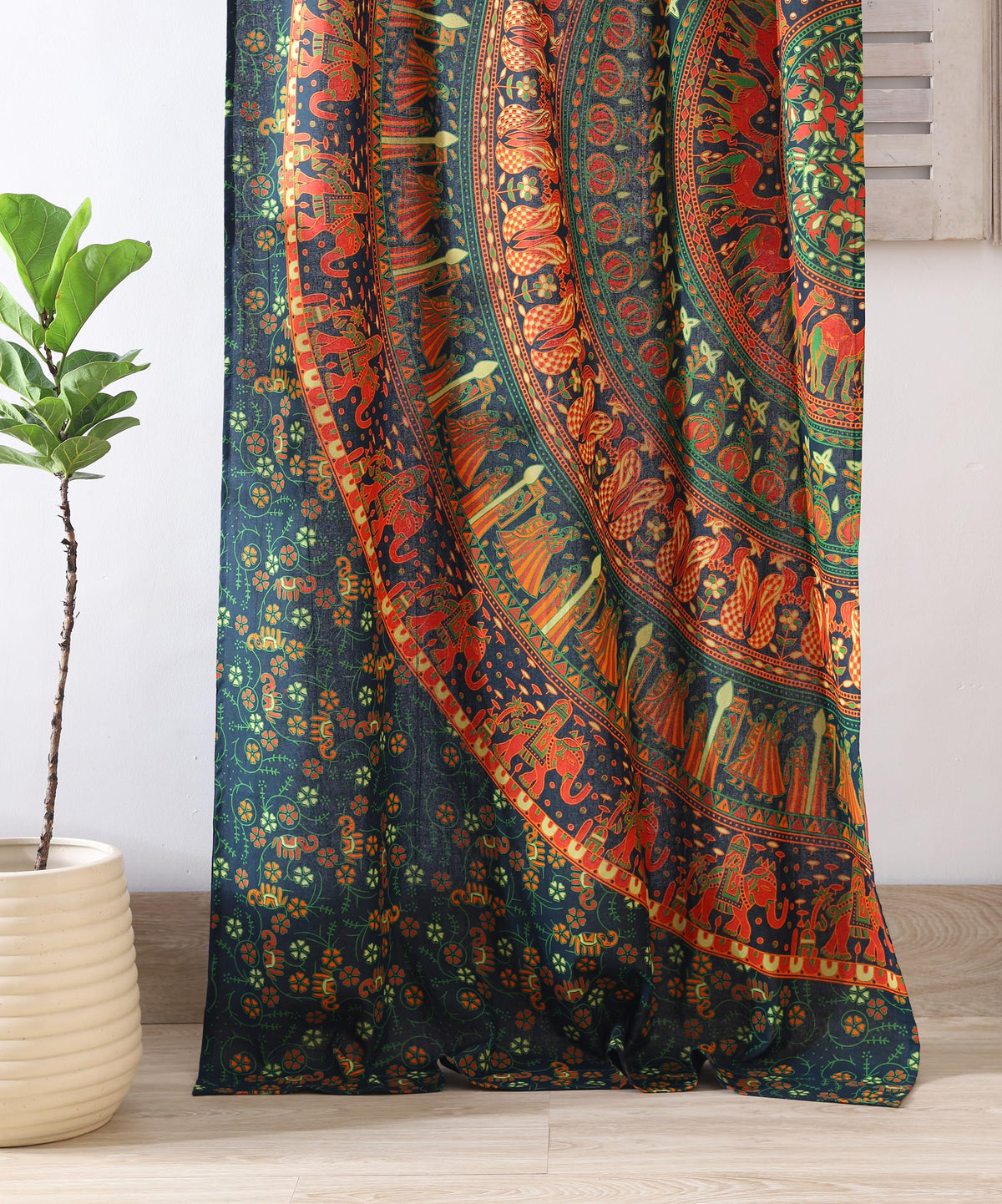Indian Hippie Bohemian Beautiful Elephant Peacock Mandala Curtain Panels Olive Green (38"W x 83"L (Pack of 2) / Olive Green)