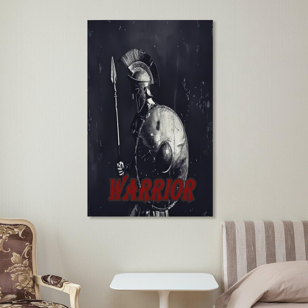 Warrior Spartan Art Poster Canvas Printing Wall Art Prints Wall Decor Posters Ancient Greek Soldier Helmet Shield Spear Battle Style Dark Blue Living Room Bedroom Office Gym Decor 12x18inch (style-5 / 12x18inch(30x45cm) Frame)