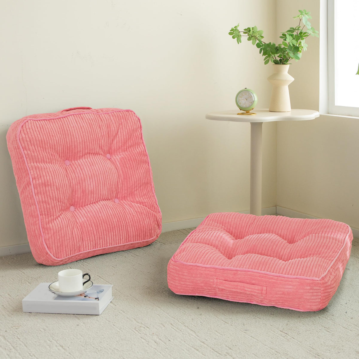 Floor Pillow Cushion for Adults (Square Pink / 4" Thick(Pack of 2))