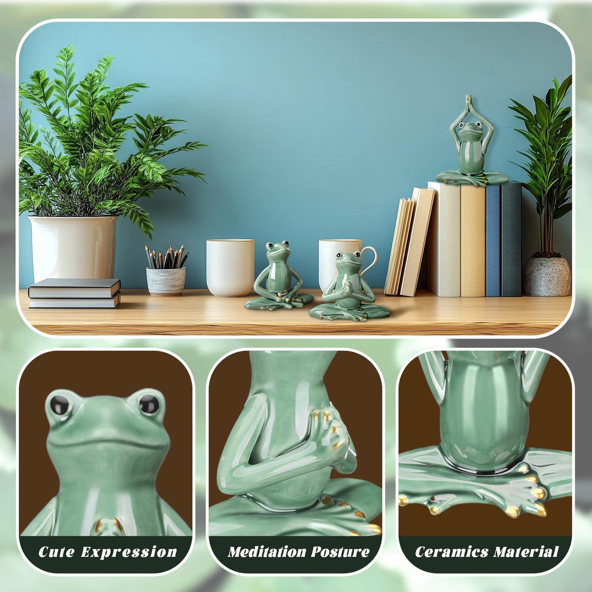 3 Pcs Ceramic Zen Yoga Frog Figurines Meditation Desk Decor (Frog)