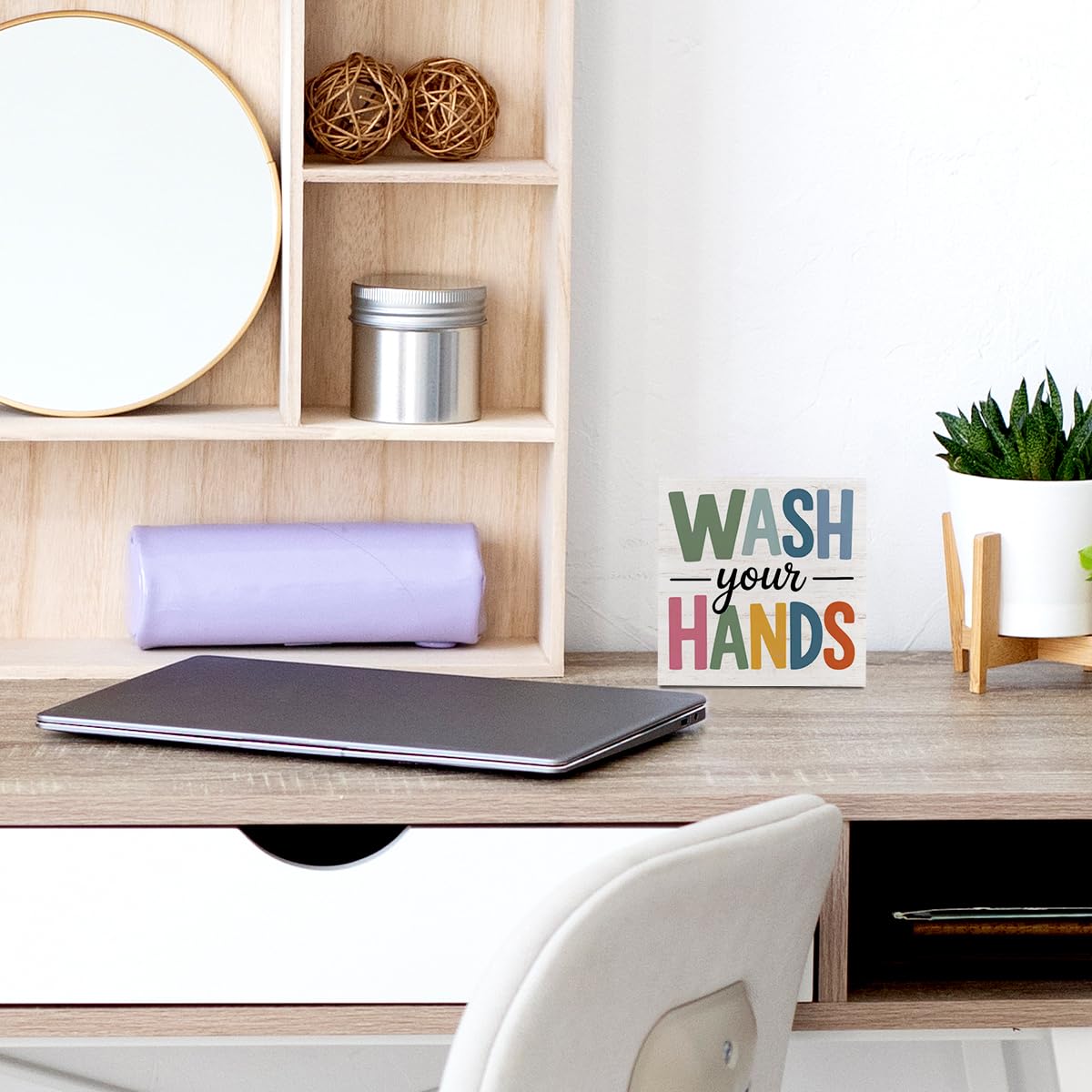 Funny Bathroom Decor Wood Box Sign (Wash your hands)