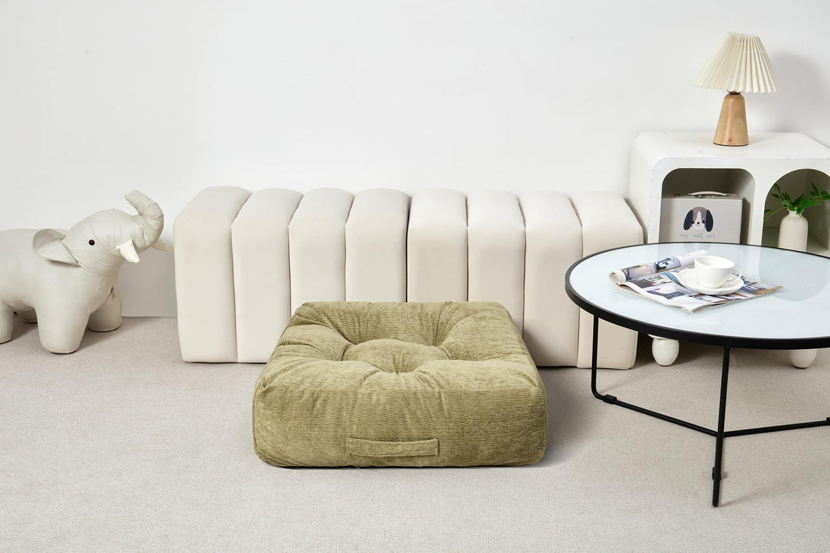 Floor Pillow Cushion for Adults Sitting (22 x 22 x 6 inches / Square Light Army Green)
