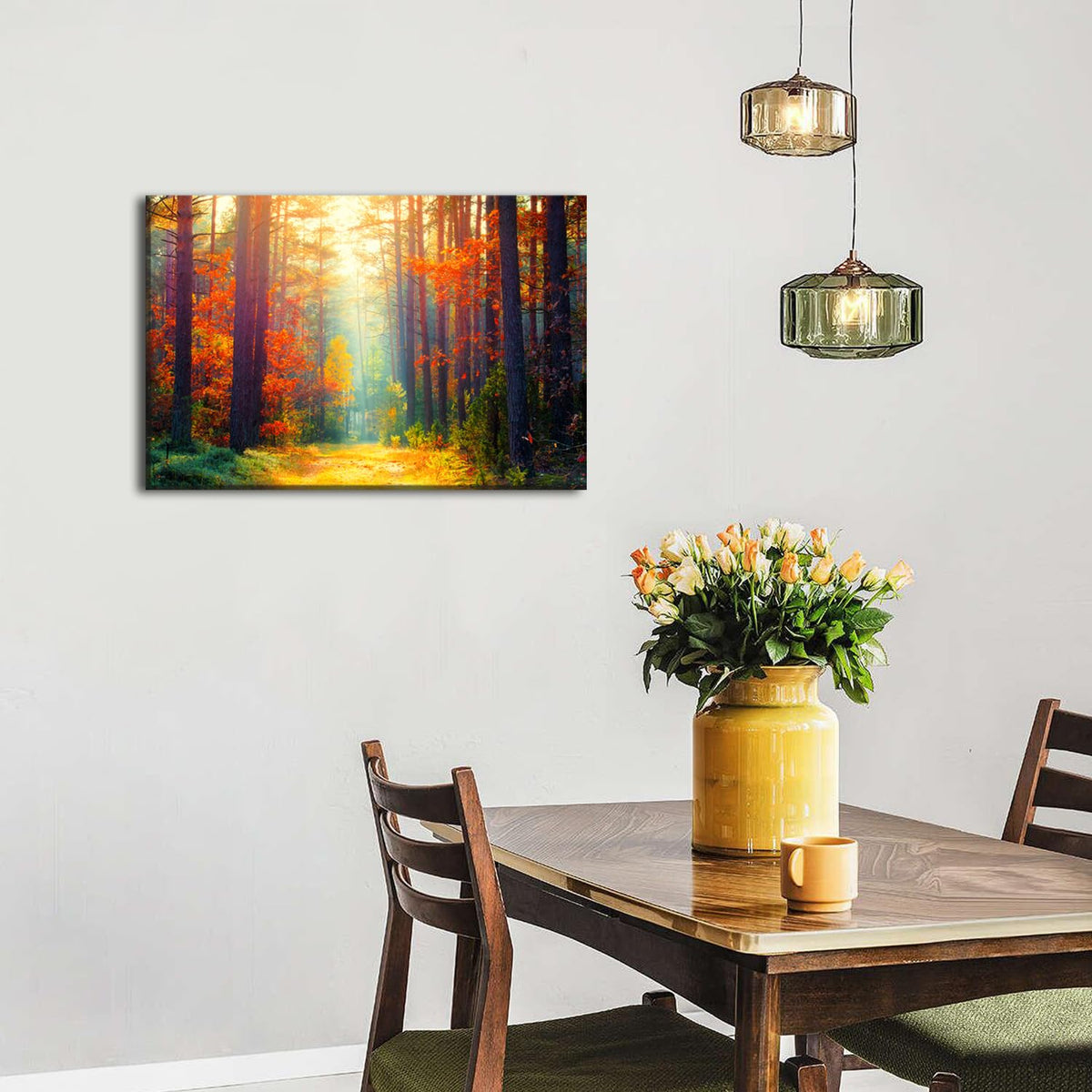 Fall Forest Wall Art Orange Maple Leaves Wall Decoration for Living Room Bedroom Autumn Landscape Pictures Nature Scenery Canvas Print Sun Light Through Forest Trees Painting Artwork Home Decor 20x30” (30"L x 20"W / Fall Forest)