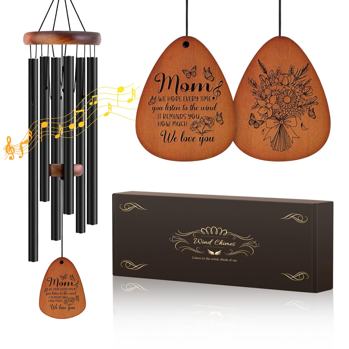 Mother's Bouquet Memorial Wind Chime with Black Tube Decorative Gifts