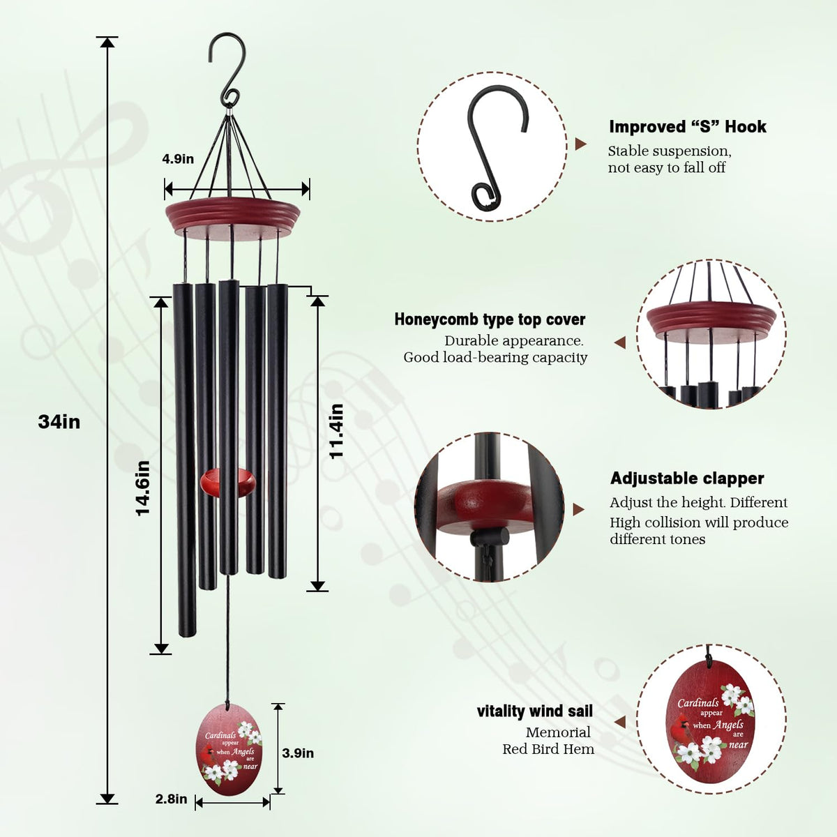 Windchime Cardinal Memorial Wind Chimes (Mom)