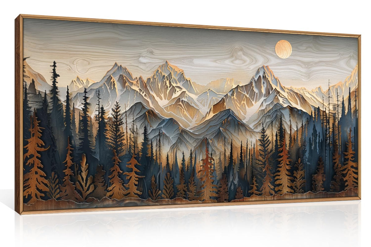 Rustic Pine Tree Mountain Framed Canvas Wall Art Set (Wood Mountain Wall Art / 40"L x 20"W)