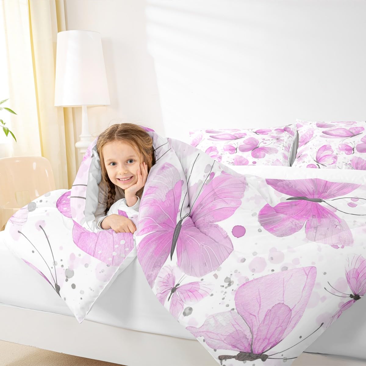 Girls Butterfly Comforter Set Toddler 3 Pcs for Kids Boys Girls (Multi 813 / Toddler)