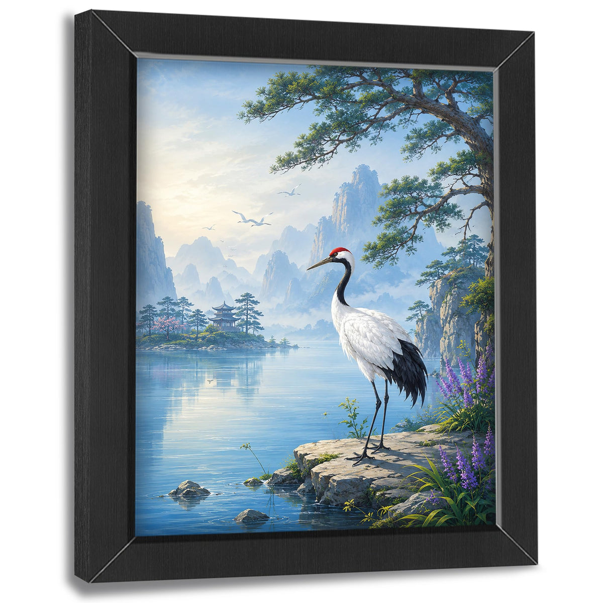 Red Crowned Crane Decor Wall Art (Wall Art Framed 18 / 16"L x 12"W)