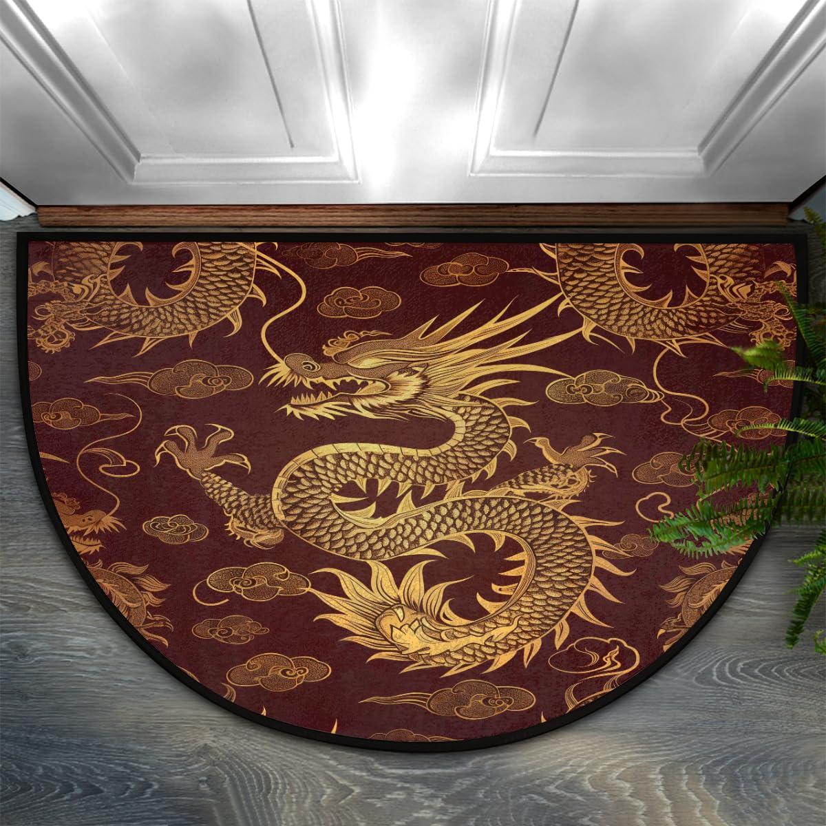 Half Round Door Mat Chinese Dragon Animal Non Slip Semi Circle Doormat (Chinese Dragon Animal)