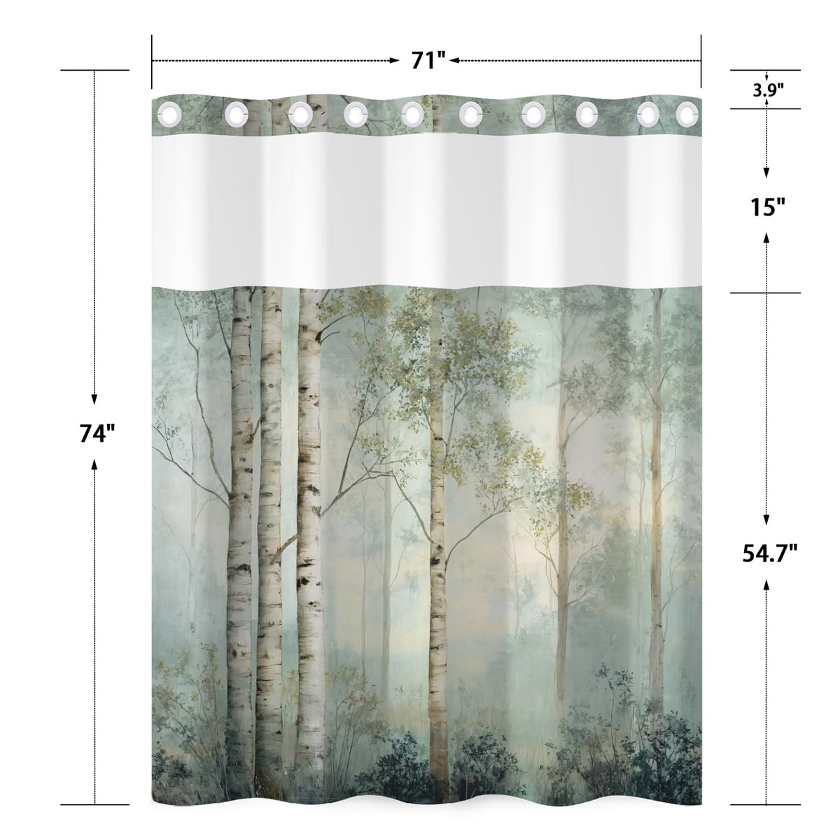 Birch Tree Woodland Shower Curtain with Snap in Liner (Birch Trees)