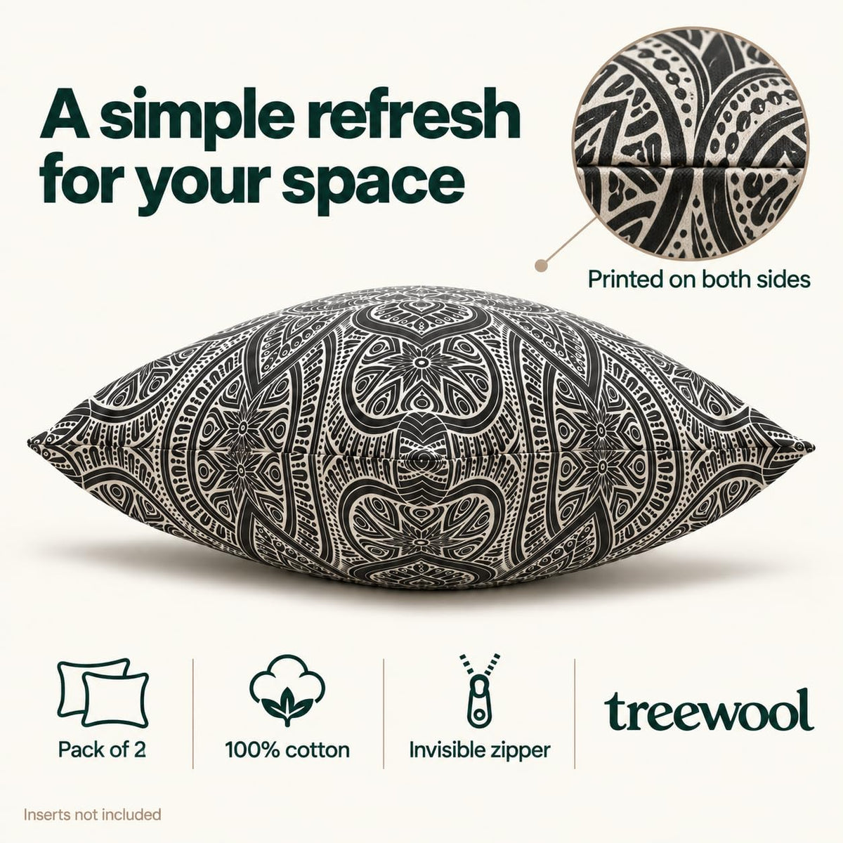 Mandala Accent Throw Pillow Covers 18x18 Set of 2 (Black / 18" x 18" (Pack of 2))