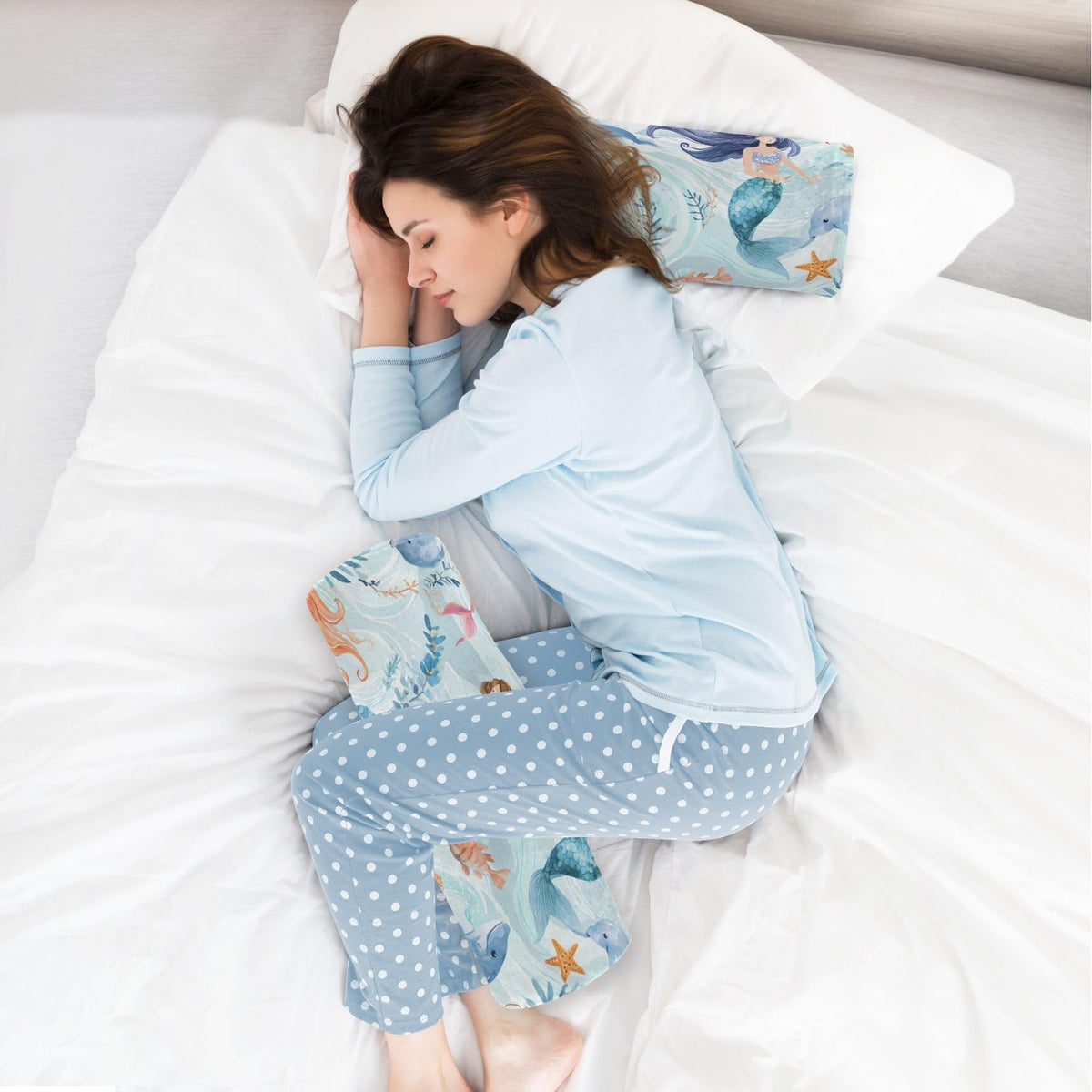 Watercolor Mermaid Dolphin Blue Neck Roll Pillow Bolster Round Health Memory Foam Long Cervical Cylinder Pillows with Removable Washable Cover for Body Bed Legs Back Yoga (Watercolor Mermaid Dolphin Blue)