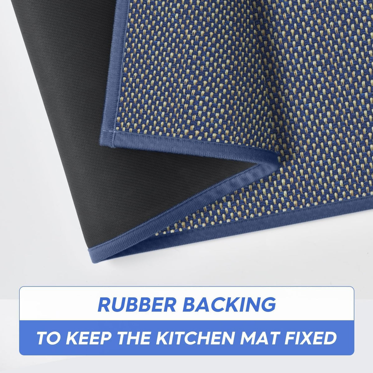 Non Slip Blue Kitchen Rugs and Mats Set of 2 (17" x 29" /17" x 47" / Blue)
