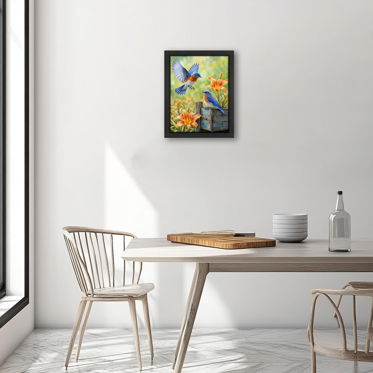 Bluebird Flower Decor Wall Art (Wall Art Framed 16 / 16"L x 12"W)