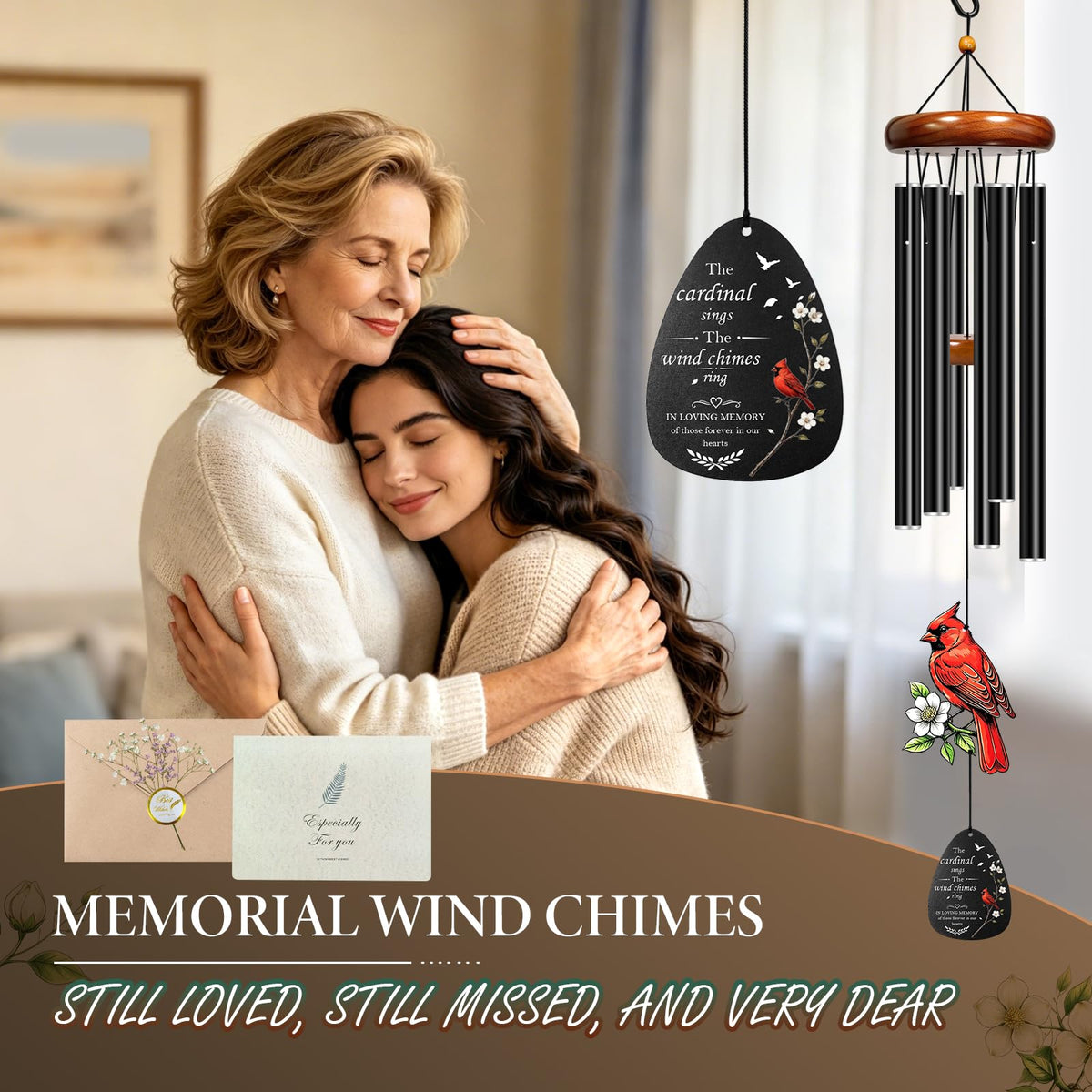 37''Memorial Wind Chimes for Loss of Loved One (Cardinal)