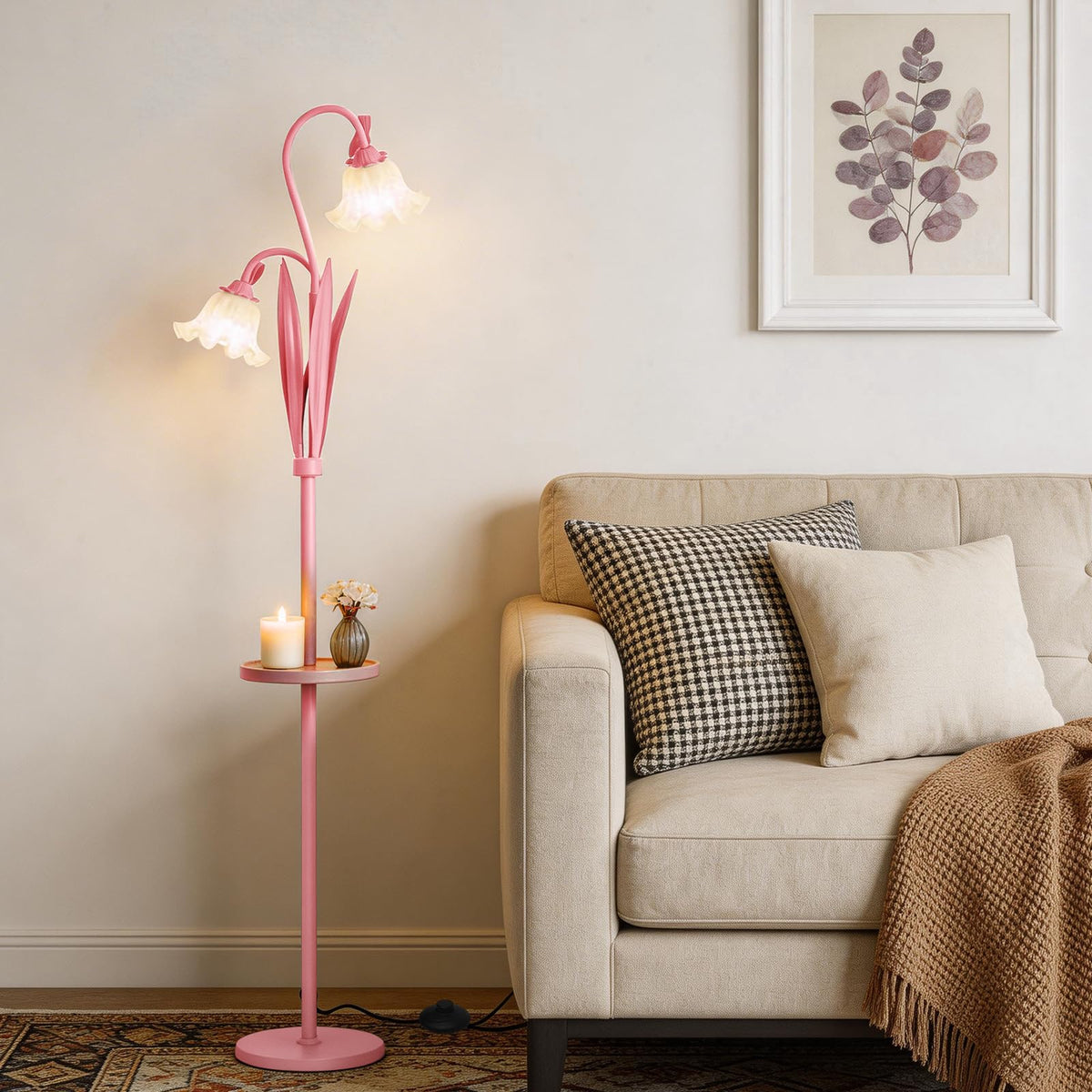 Pink Flower Floor Lamp with Table (Peach Pink)