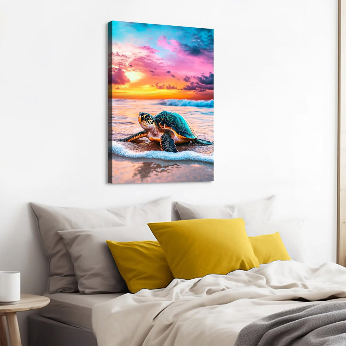 Farmhouse Bathroom Wall Art Colorful Sunrise Ocean Sea Turtle Wall Decor Coastal Beach landscape Pictures Vintage Marine Animals Painting Canvas Prints Artwork Nautical Bedroom Bath Decoration 24x36" (24"L x 36"W / Seaturtle)