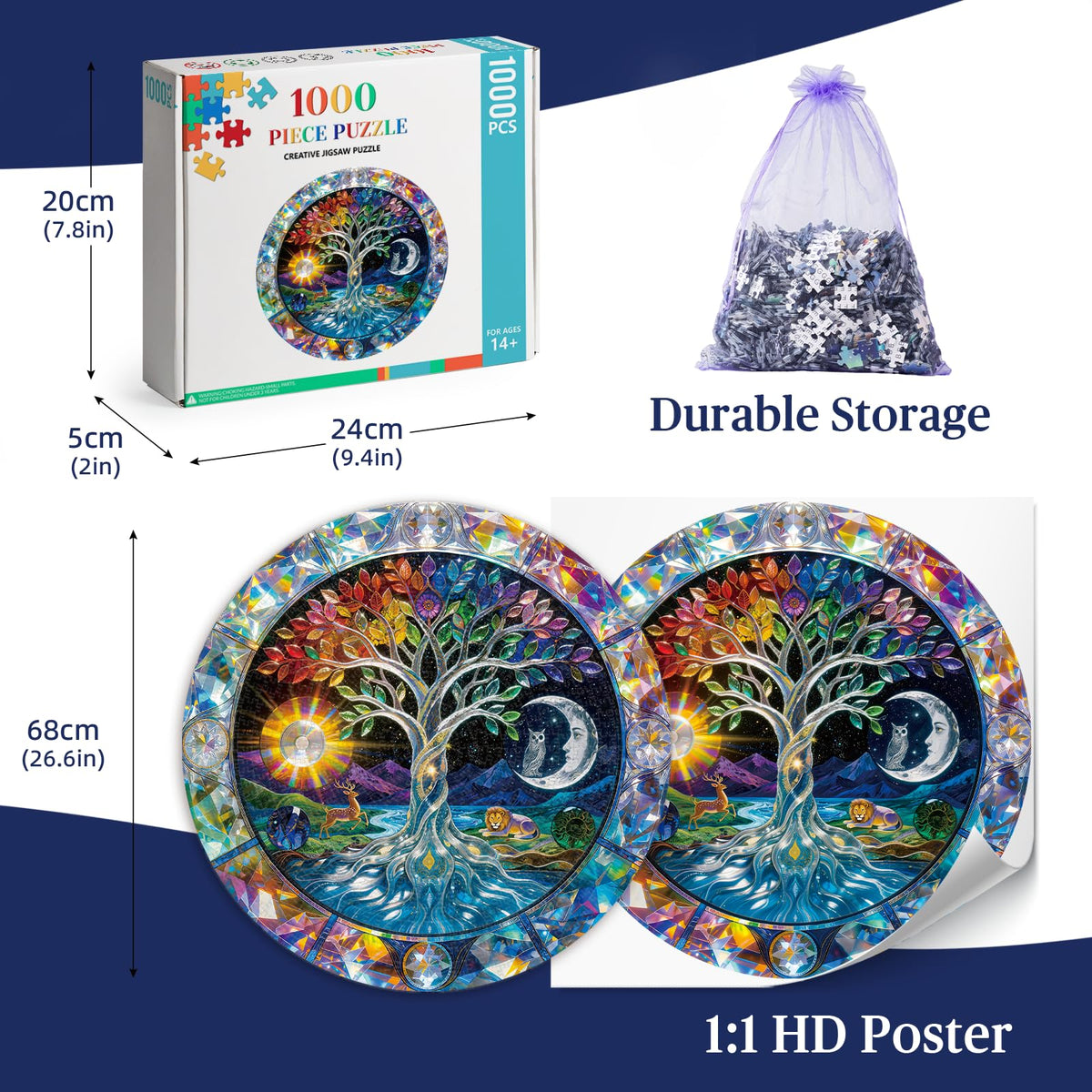Puzzle for Adults 1000 Pieces Crystal Tree of Life with Moon & Sun (J-moon & Sun)