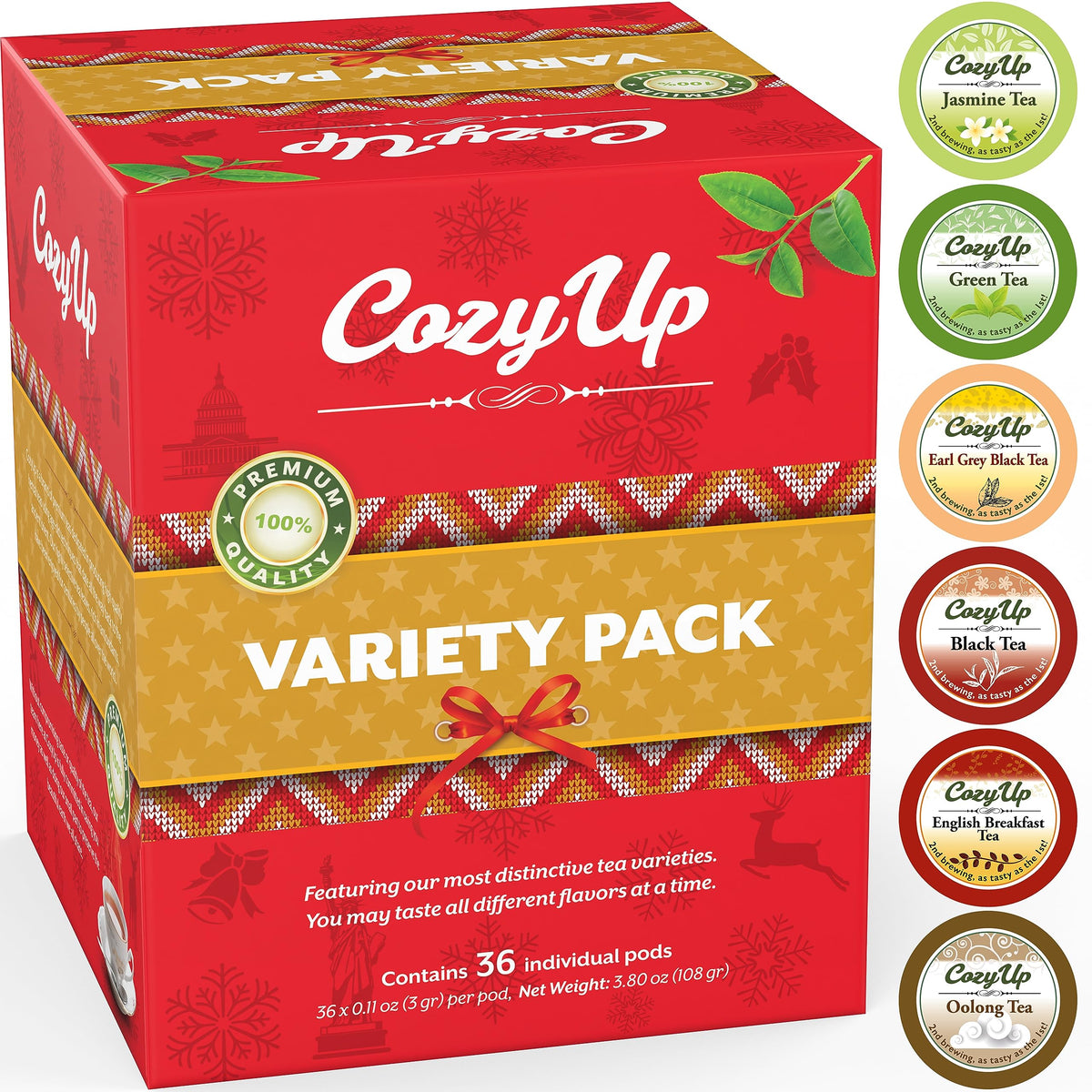 36 Count 6 Flavors Variety Tea Pod