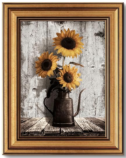 Vintage Gold Framed Canvas Wall Art (Sunflower / 11"L x 9"W)