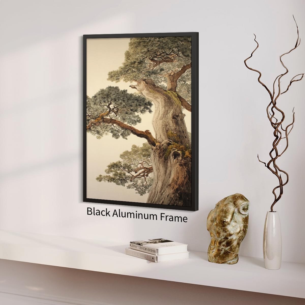 Vintage Japanese Pine Tree Black Framed Wall Art Oriental Asian Tree Canvas Posters 8x10 inch Japan Scenery Room Aesthetic Prints Calm Earthy Forest Botanical Painting for Home Bedroom Living Room Office (Black Framed / Japanese Poster / 10"L x 8"W)