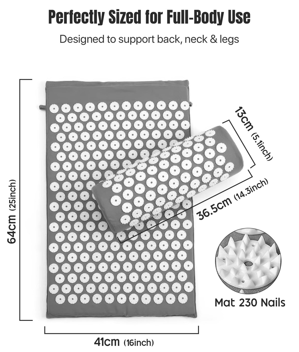 Acupressure Mat And Pillow Set (Grey)