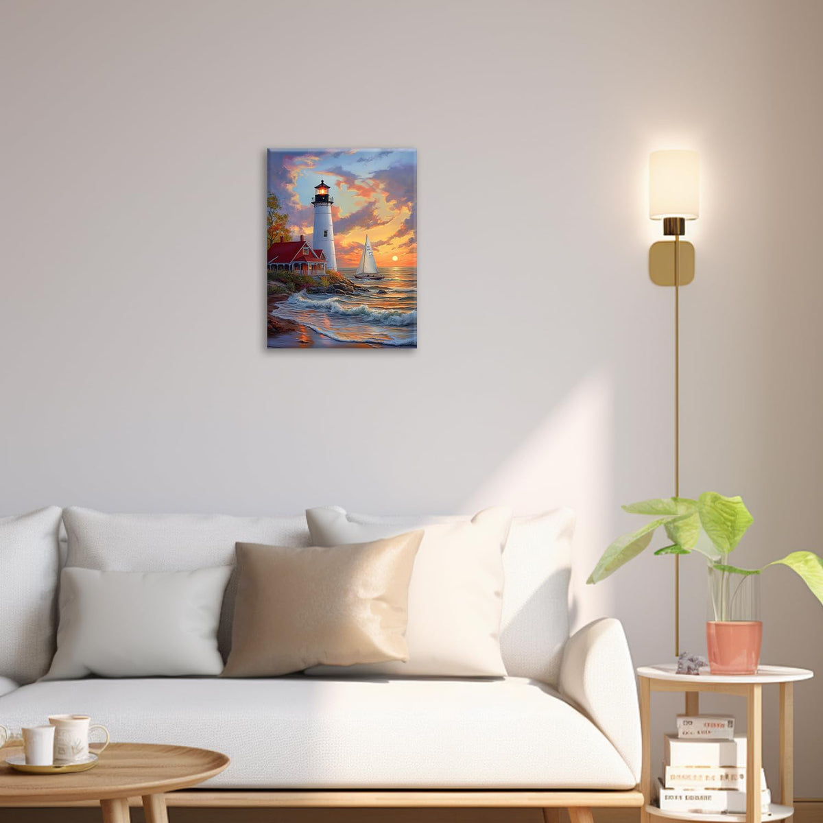 Lighthouse Canvas Wall Art Coastal Beach Modern ArtWork 12" x 16" (Lighthouse / 16"L x 12"W)