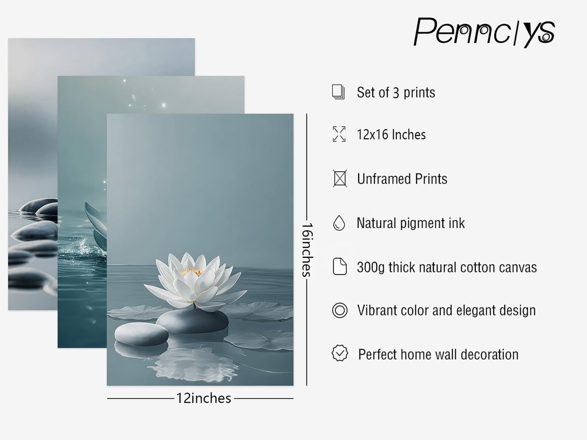 Zen Lotus Flower Canvas Wall Art Decor Spa Meditation Pictures Yoga Poster (Blue Zen Art / 12x16 Inch Unframed)