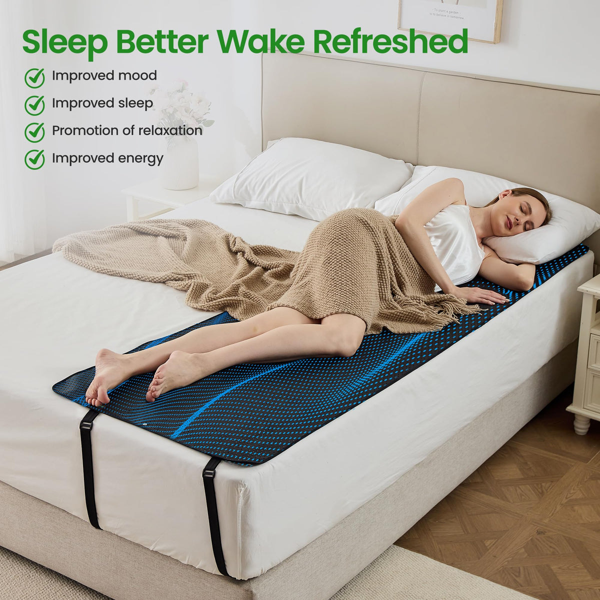Grounding Mat for Bed Grounding Mattress Pad Conductive Earthing Bed Mat (King-76"×27" / Black)