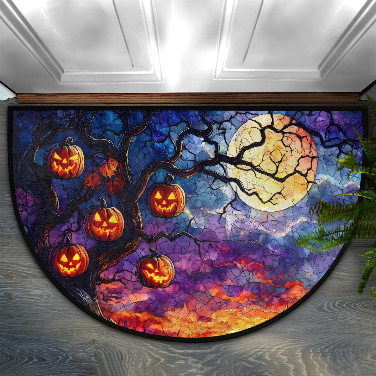 Moon Tree Half Round Door Mat Non Slip Washable Semi Circle Area Rug Absorbent Soft Half Moon Rug Floor Mat for Indoor Outdoor Kitchen Bathroom Patio Front Door Mat Decor (C2)