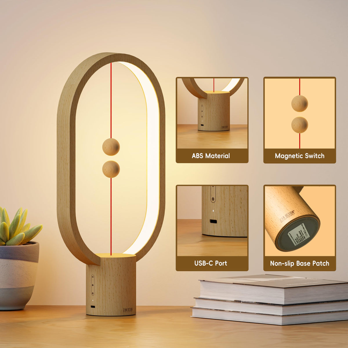 Table Lamp for Bedroom (Dark Wood -15.7")