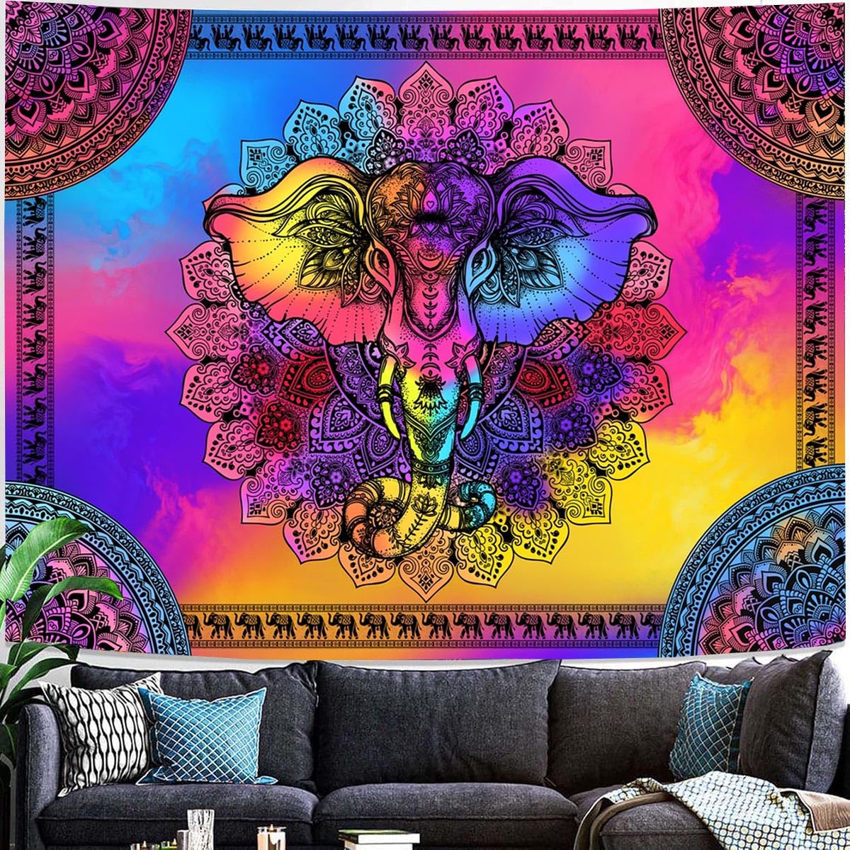 Mandala Elephant Boho Wall Tapestry (Colorful / 80"L x 60"W)