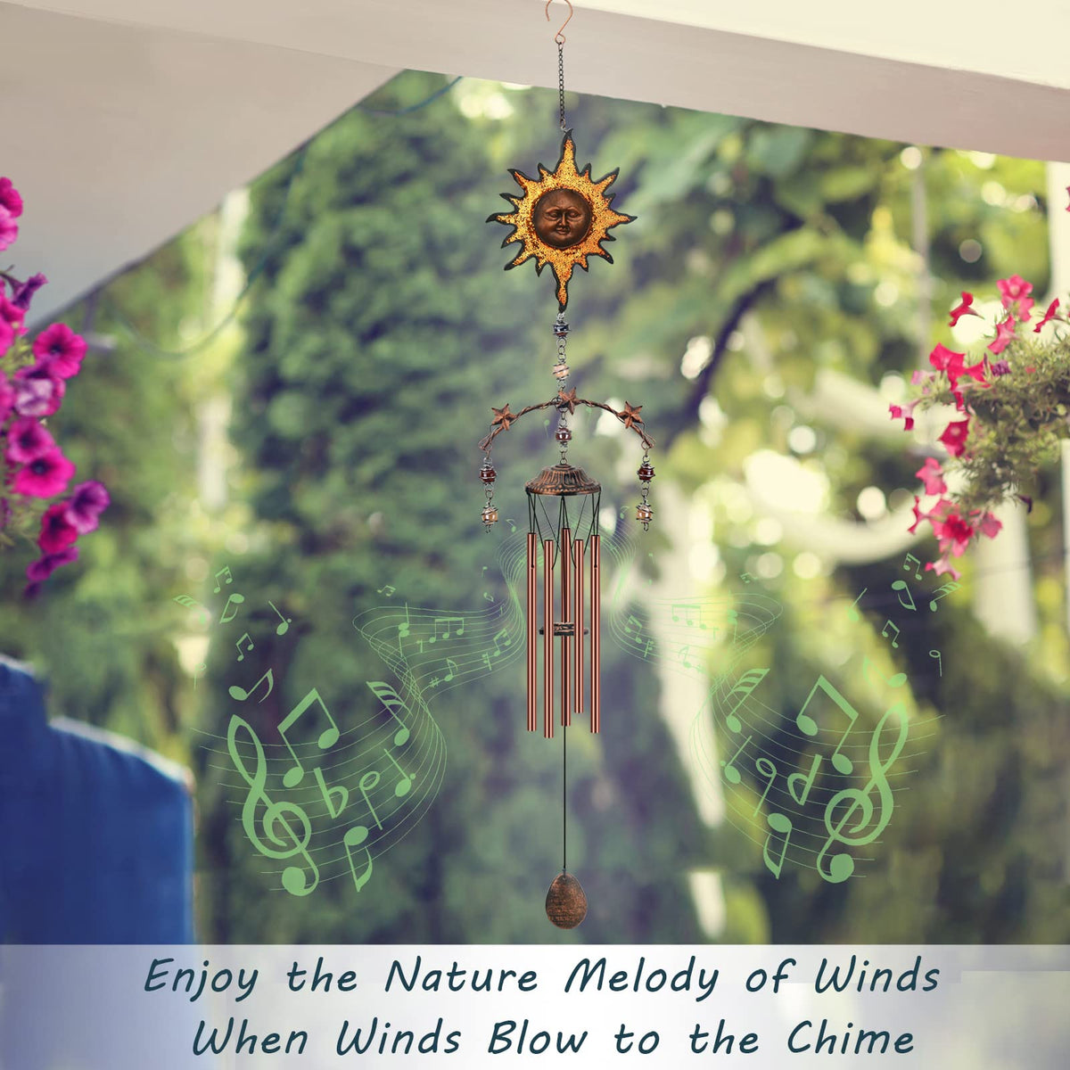 Sun Wind Chimes for Outside (Yellow Sun)