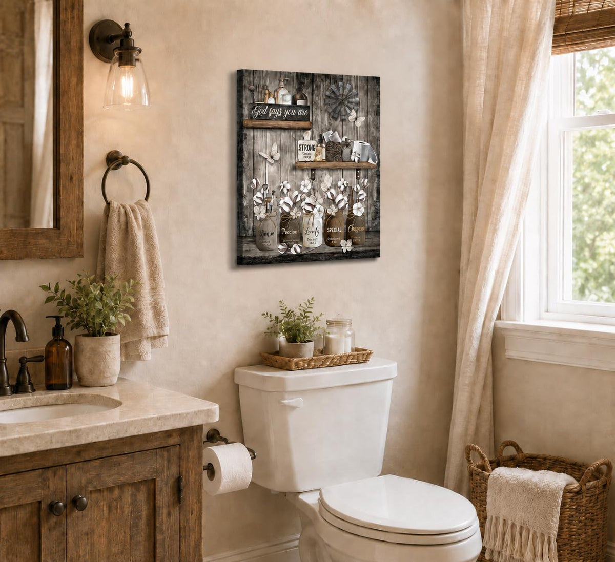 Rustic Farmhouse Bathroom Canvas Wall Art 12x16Inches (Bible Canvas / 16"L x 12"W)