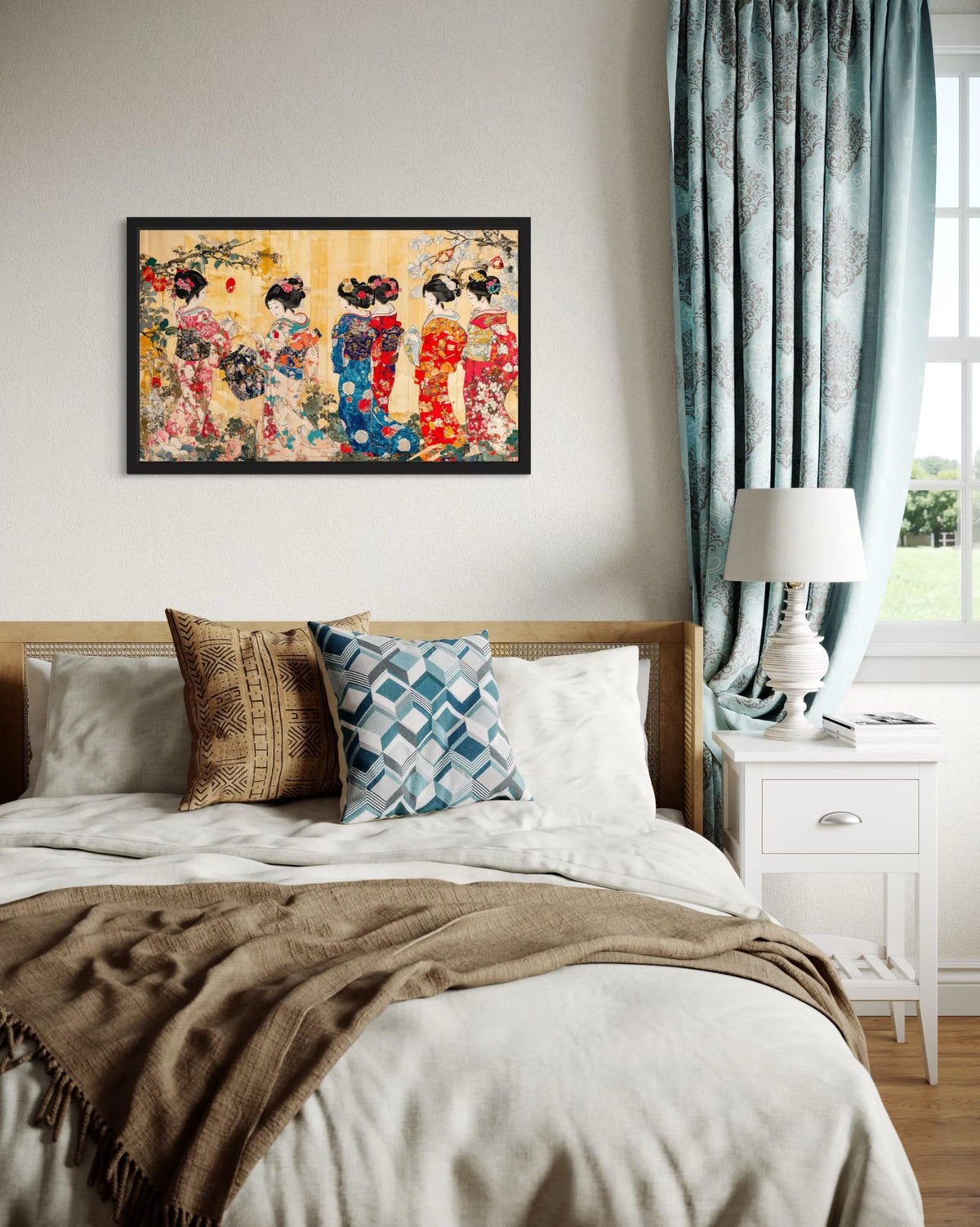 Kimono Patterns Black Framed Wall Art Print Poster (Kimono Patterns / 14"L x 11"W)
