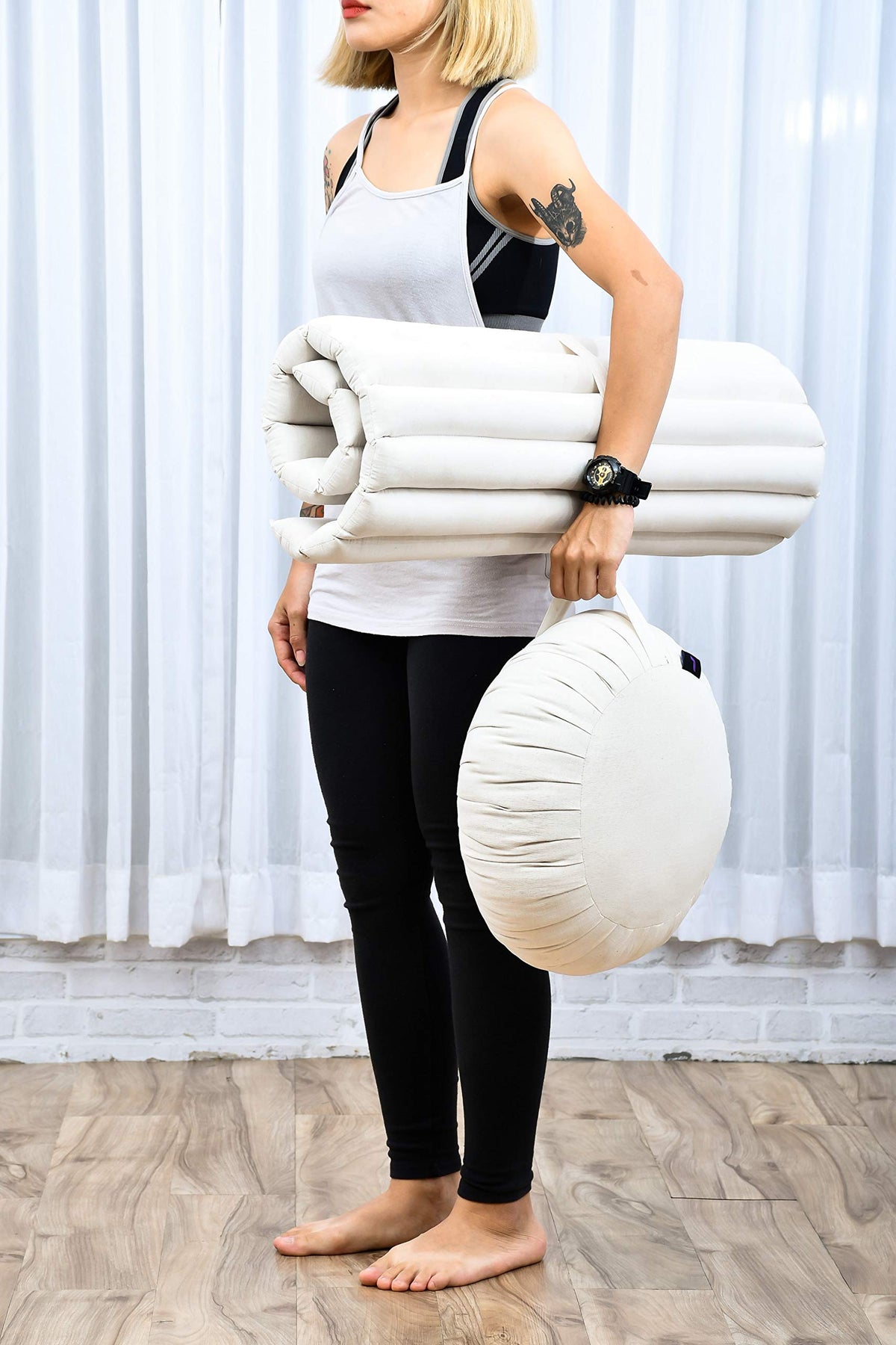 Meditation Cushion Zafu & Zabuton Set 28 x 28 inches Kapok Zazen (Cl01 - Ecru)