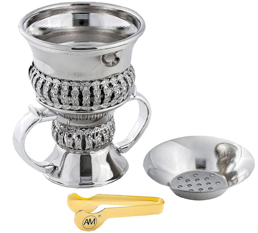 Arabian Regal Charcoal Incense Burner Kit with Accessories (Silver)