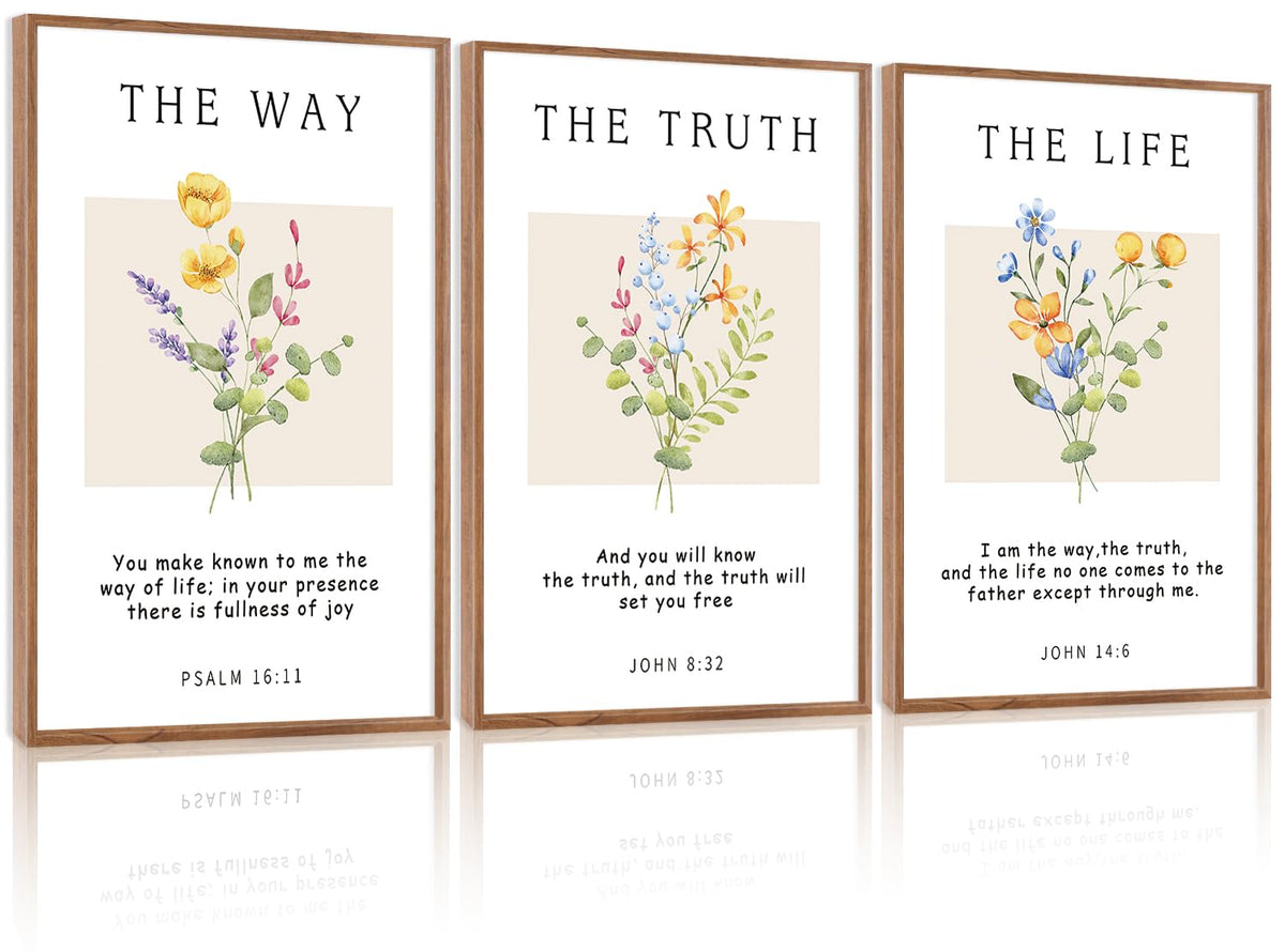 Christian Bible Verse Framed Wall Art Set (The Way Floral / 16"L x 24"W)