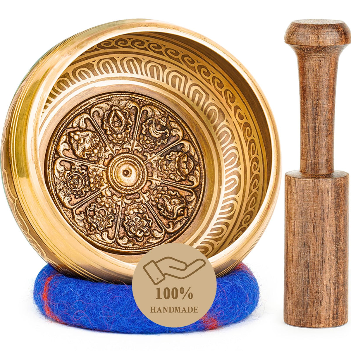 Singing Bowl Authentic Tibetan Sound Bowl for Yoga (Blue(om))
