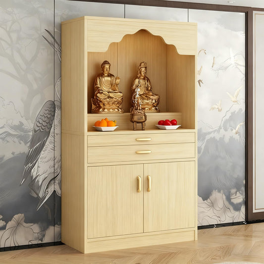 Altar Table Wood Meditation Prayer Table (Natural Wood / 31.5" x 15.7" x 63.8")