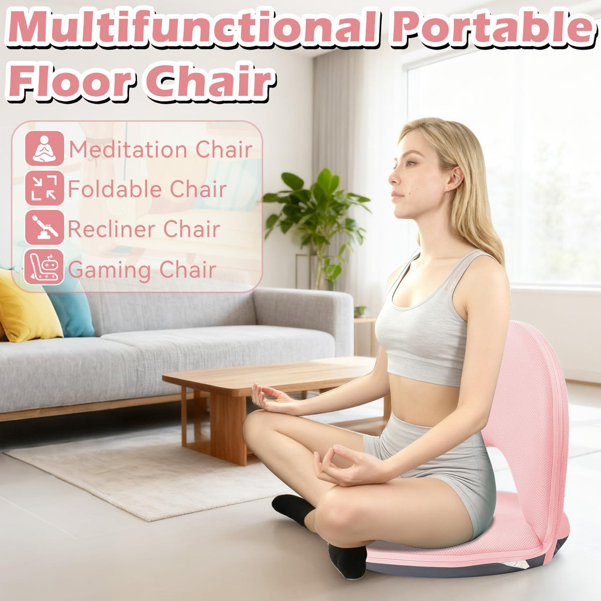 Floor Chair Floor Cushion Folding Padded Gaming Chair Adjustable 5 (Pink)