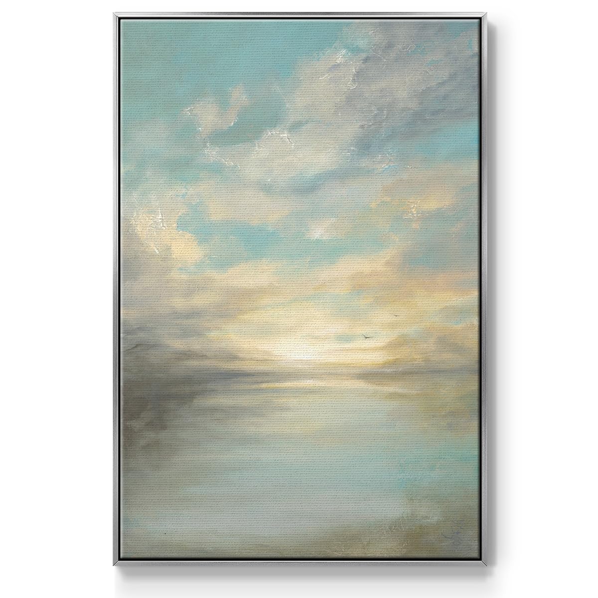 Abstract Nautre Art Silver Floating Frame Home Paintings & Prints Morning Glory Sunshine in Clouds Canvas Wall Hanging Decor for Bedroom Office Kitchen (37"L x 25"W / Morning Glory)