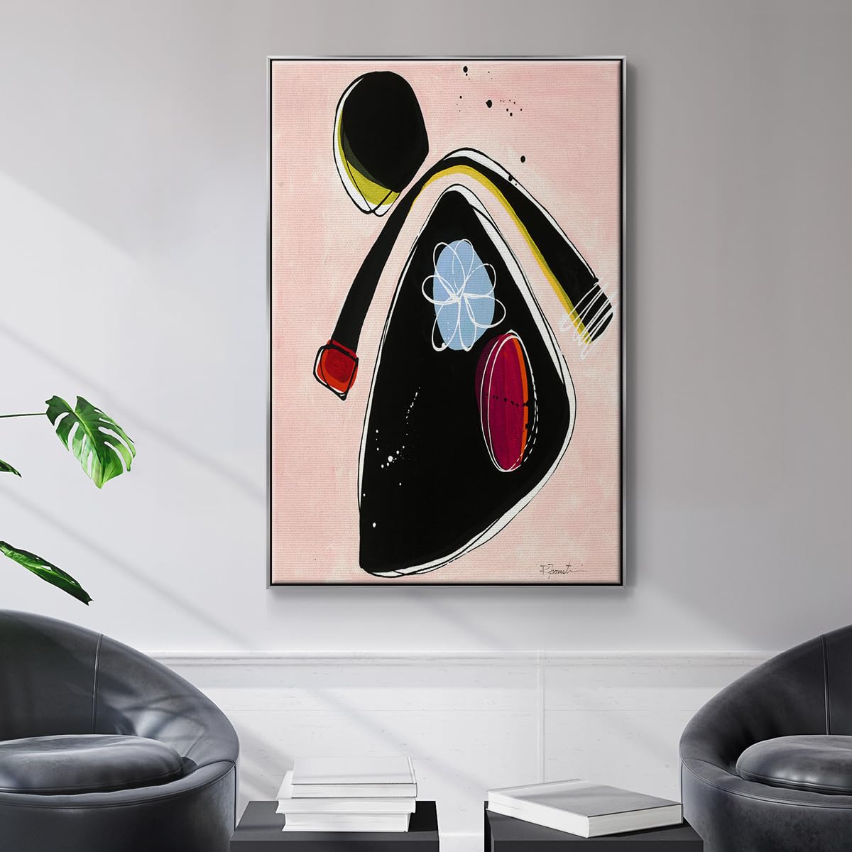 Canvas Home Decor Silver Floating Frame Artwork Prints Little Kid Wanna Play Abstract Paintings for Bedroom Office Kitchen (37"L x 25"W / Wanna Play? II)