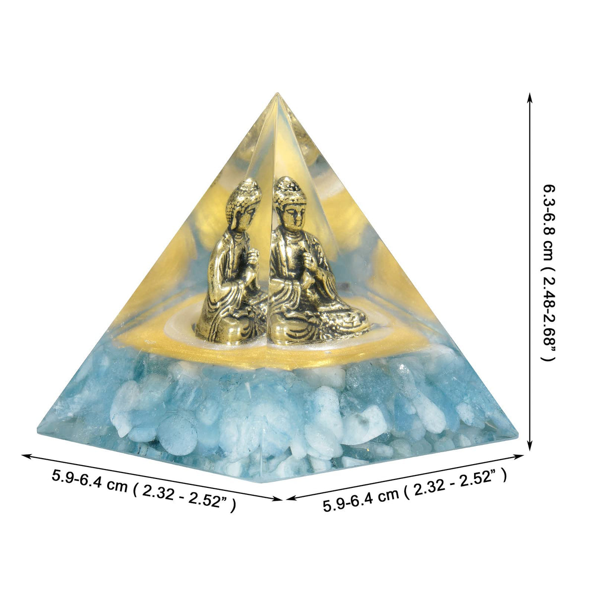 Hand Carved Aquamarine Buddha Statue Orgone Crystal Pyramid (Blue)