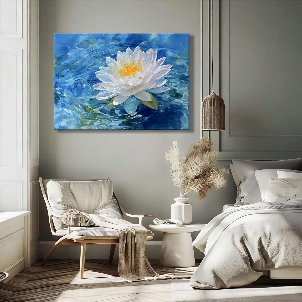 Elegant White Lotus Wall Decor (Pictures10 / 18"L x 12"W)