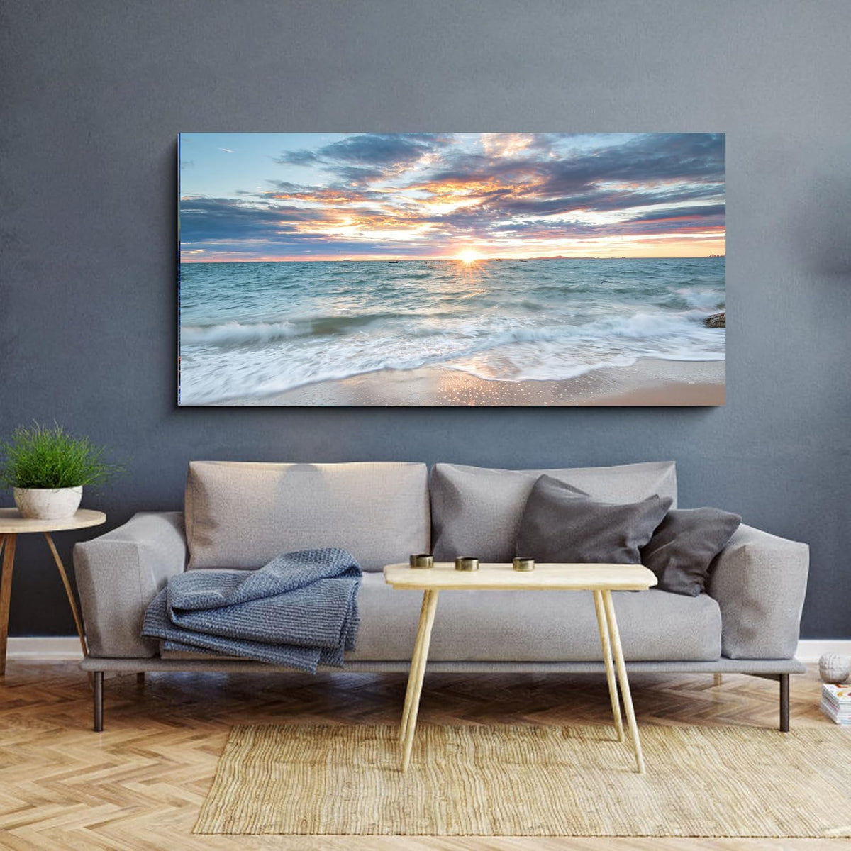 Large Canvas Wall Art Beach Artwork for Walls Coastal Wall Décor Seascape Prints Ocean Painting Sunset Picture Waves Sea Landscape Poster Bedroom Wall Art Living Room Office Decorations (Bocean / 48"L x 24"W)