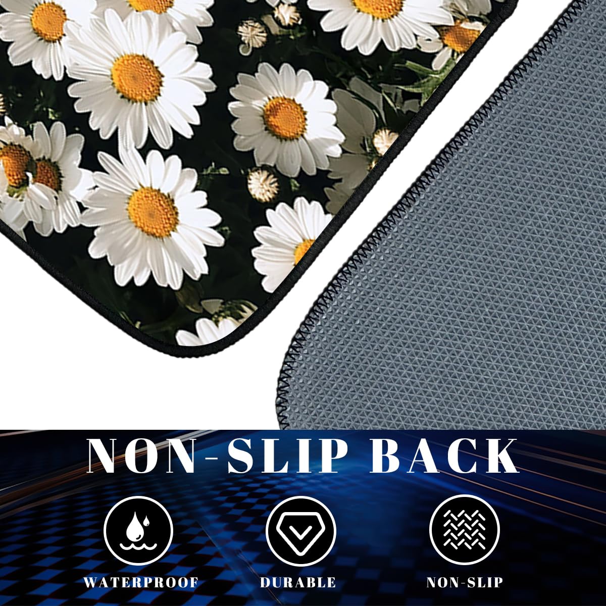 Daisy Car Floor Mats Set of 4 White Yellow Simple Background Fresh Carpet Front Rear Carpets Mat Non (26.8"L x 17.3"W x 0.4"Th / Daisy)